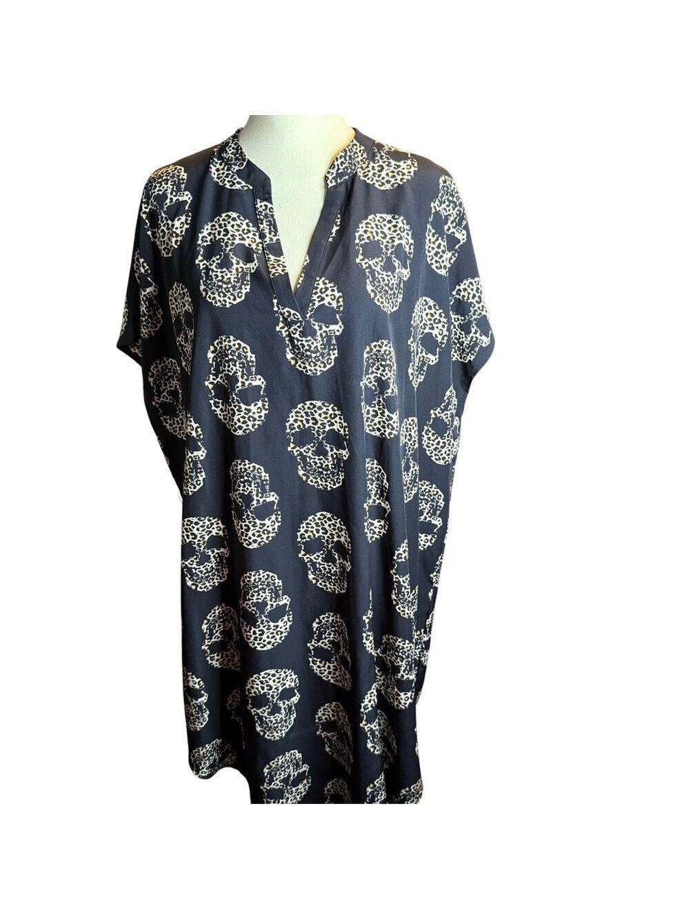 Emery Rose Leopard Print Skull Dress, Edgy Goth Black Stretch, Plus Size 4XL